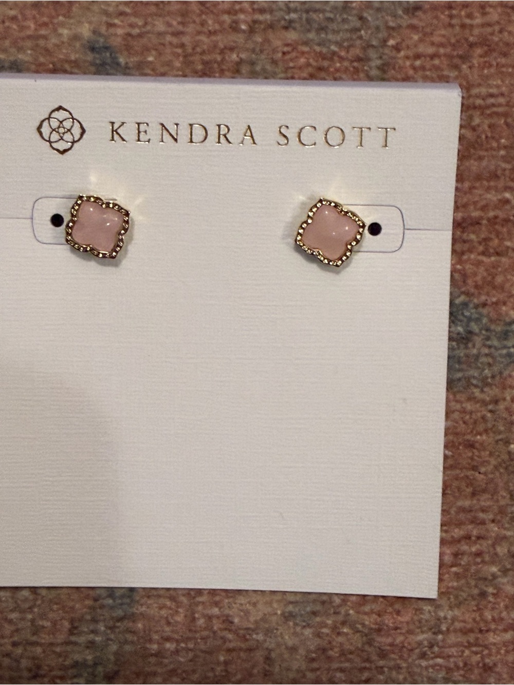 Brand New Kendra Scott Mallory in Gold Rose Quartz Stud Earrings - Picture 5 of 7